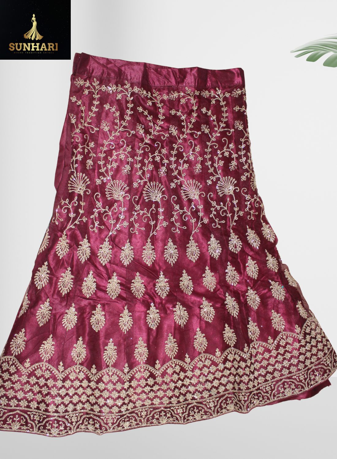 Royal Maroon Zari Embroidered Lehenga