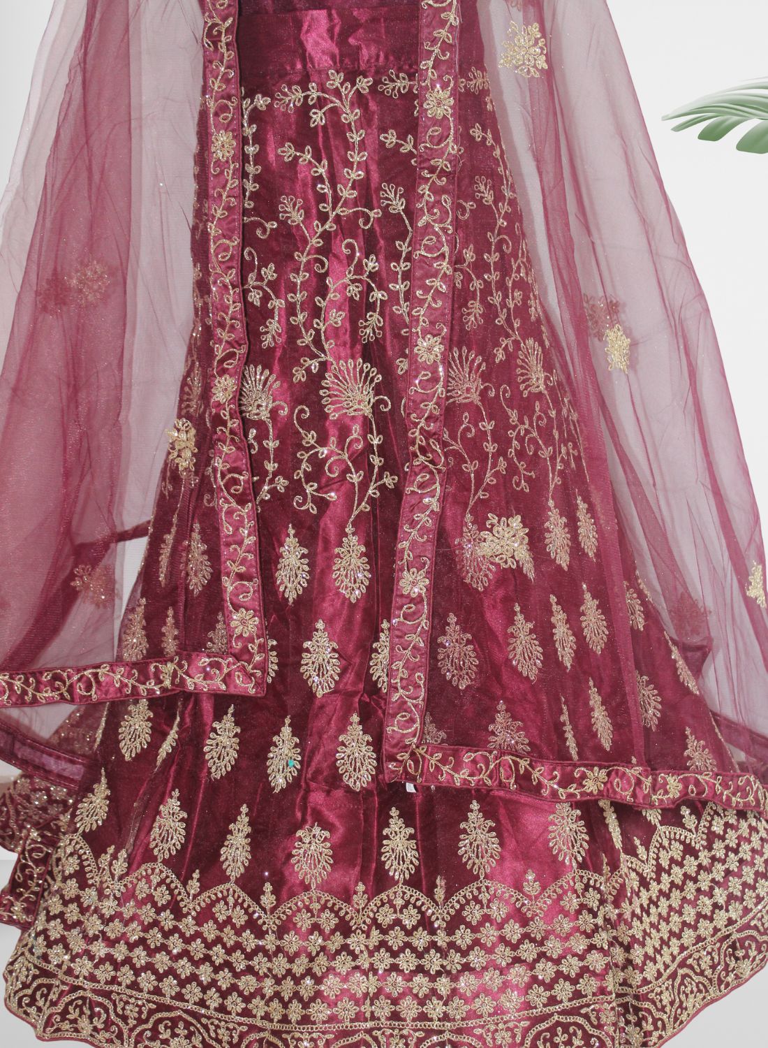 Royal Maroon Zari Embroidered Lehenga