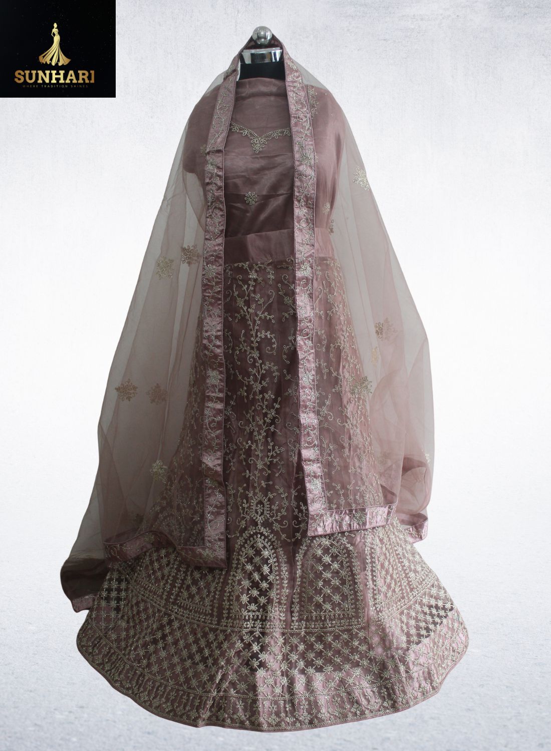 Premium Dusty Pink Zari Embroidered Lehenga