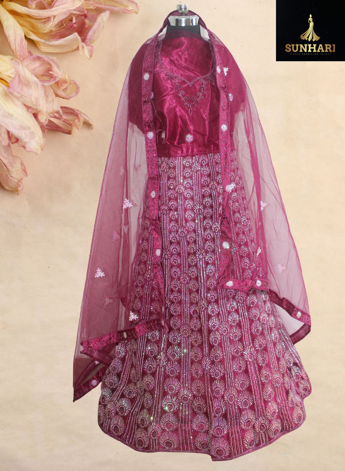 Regal Magenta Sequin & Zari Embroidered Lehenga
