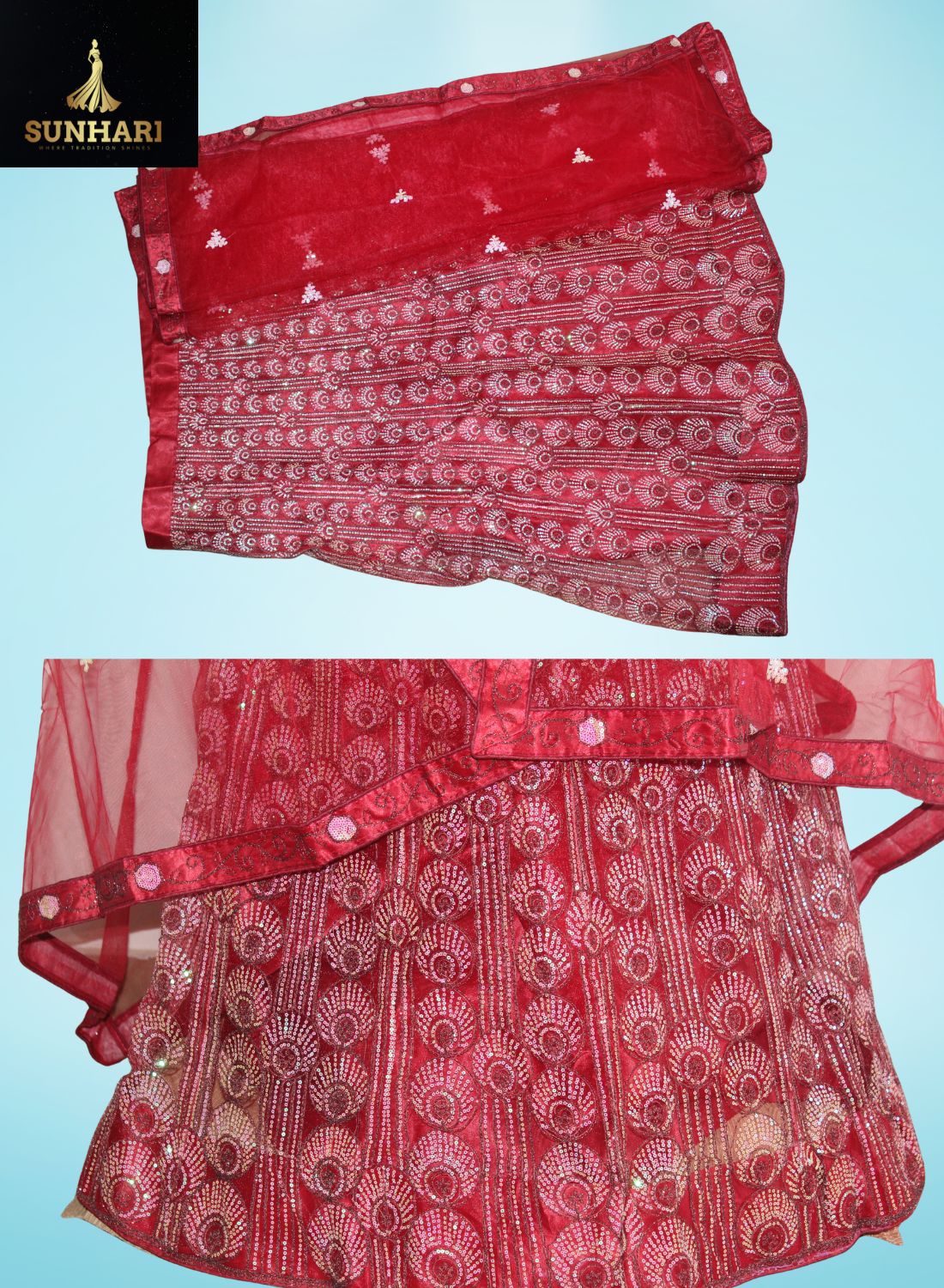 Scarlet Glow Sequin Embroidered Red Lehenga
