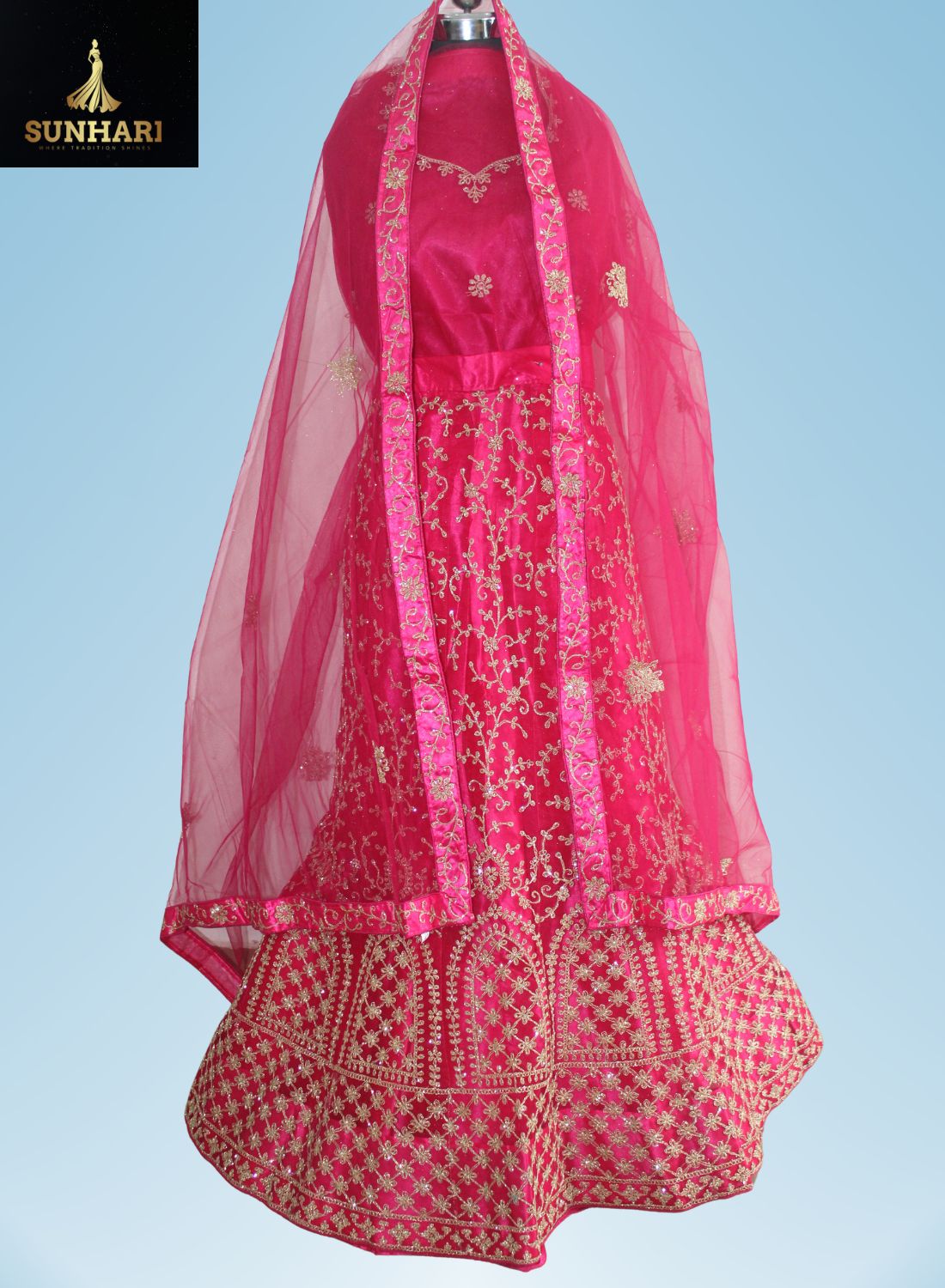 Fuchsia Pink Royale Zari Embroidered Bridal Lehenga
