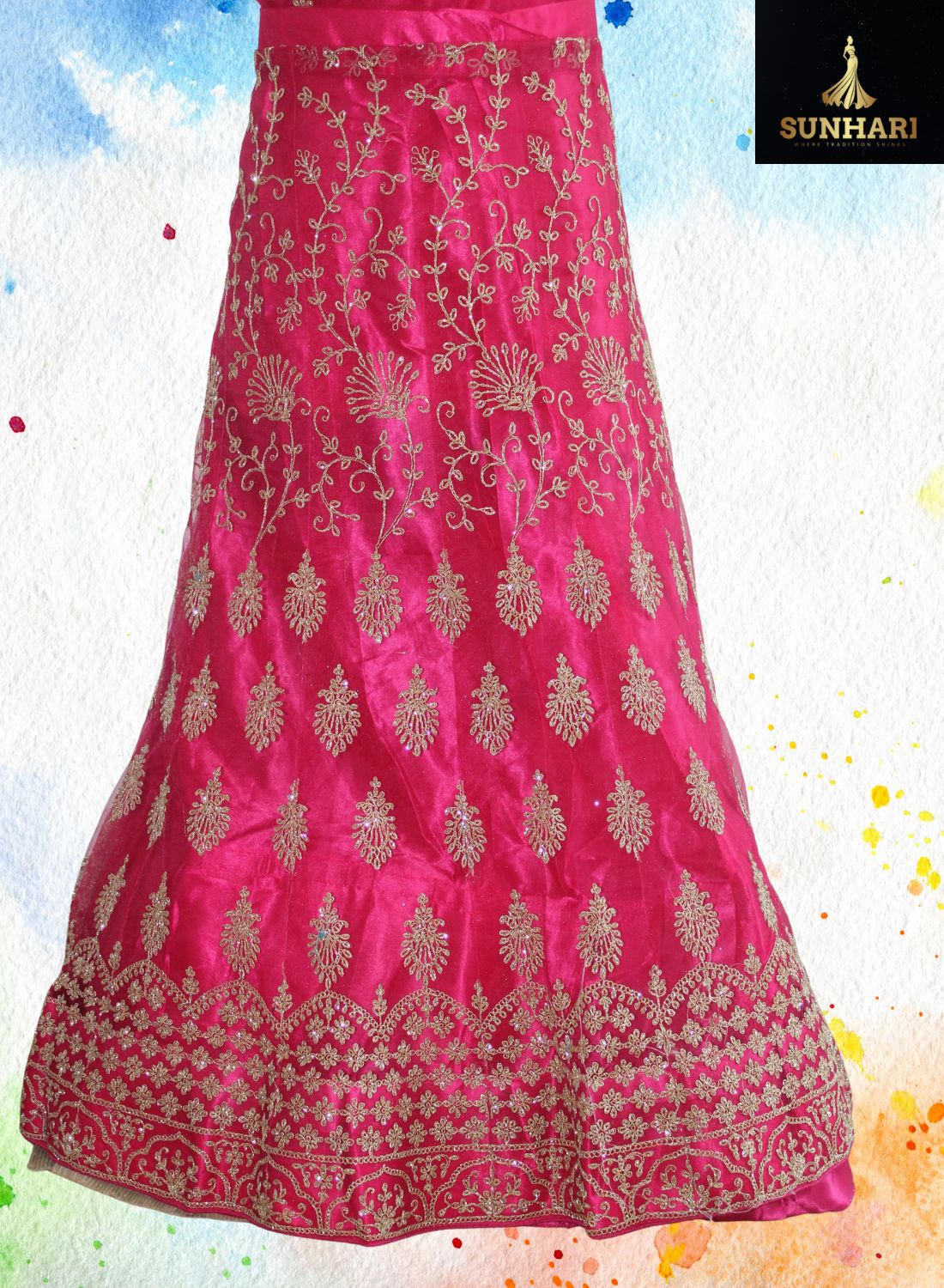 Radiant Rani Pink Zari Embroidered Bridal Lehenga