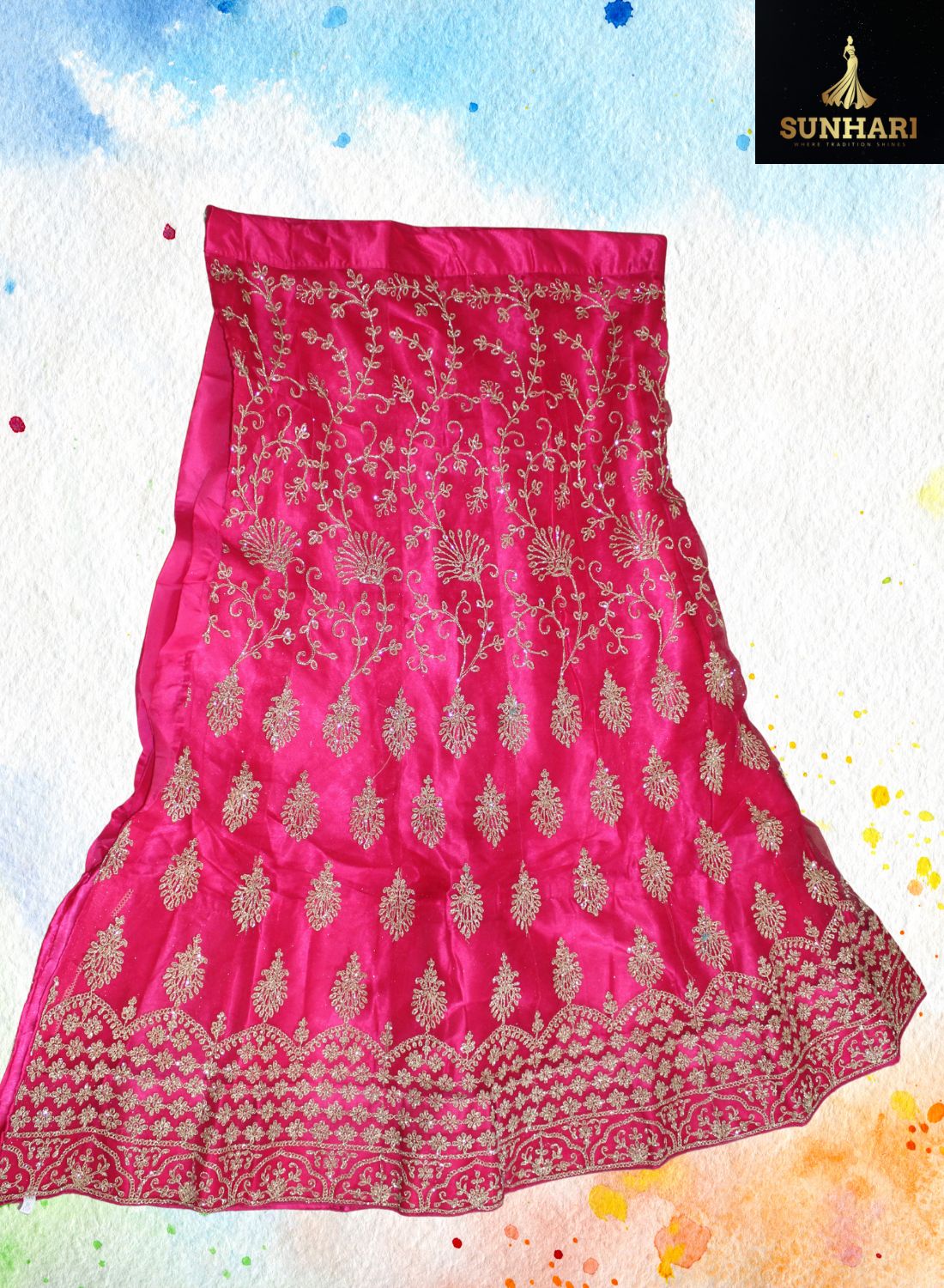 Radiant Rani Pink Zari Embroidered Bridal Lehenga