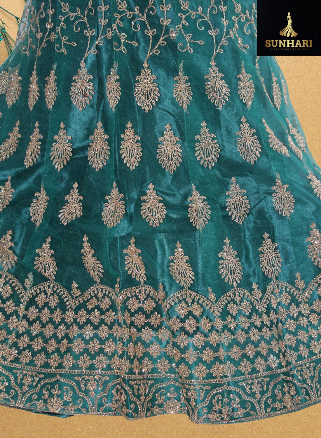 Teal Blue Zari Embroidered Bridal Lehenga