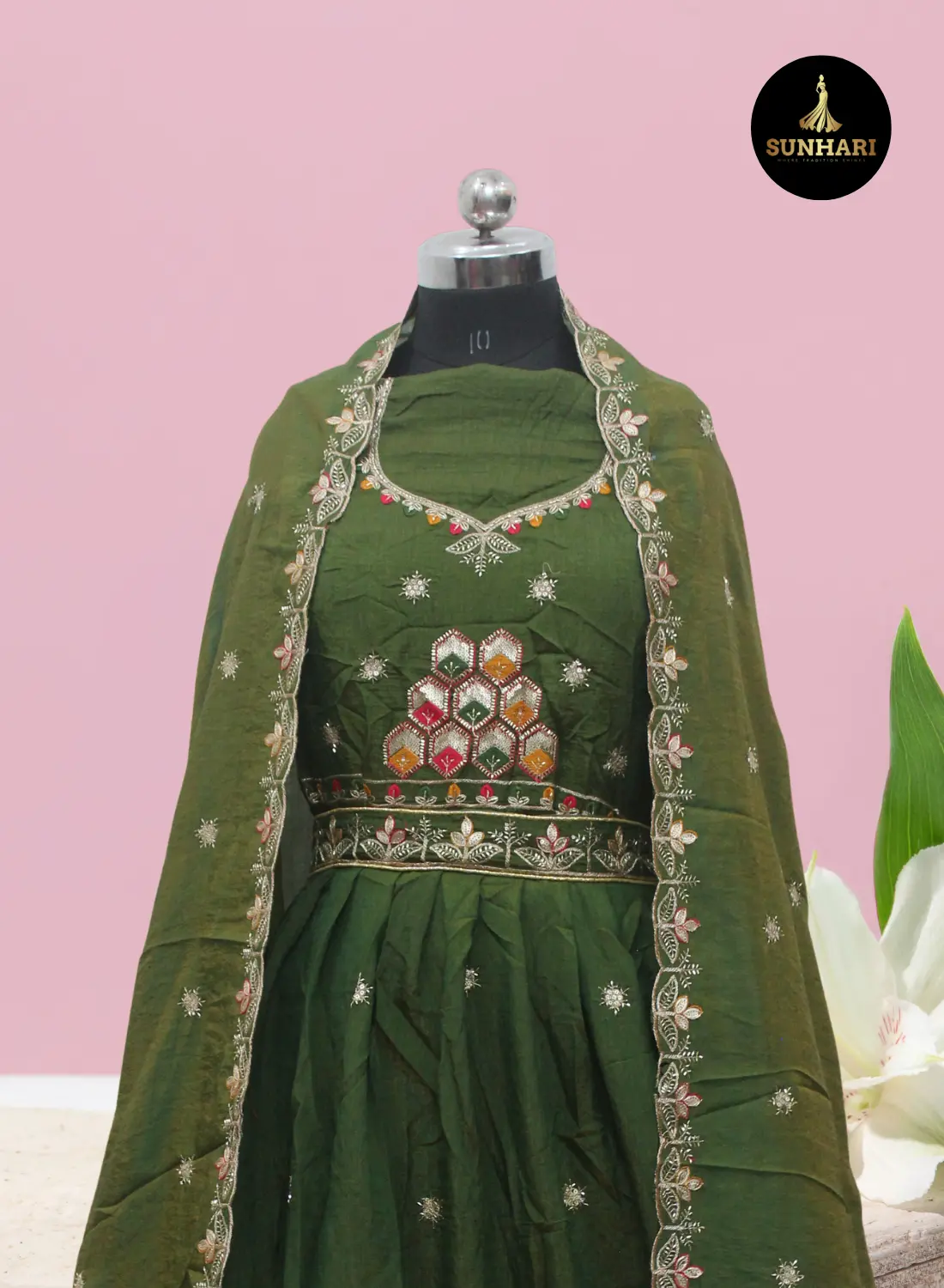 Emerald Green Bloom Handcrafted Silk Lehenga