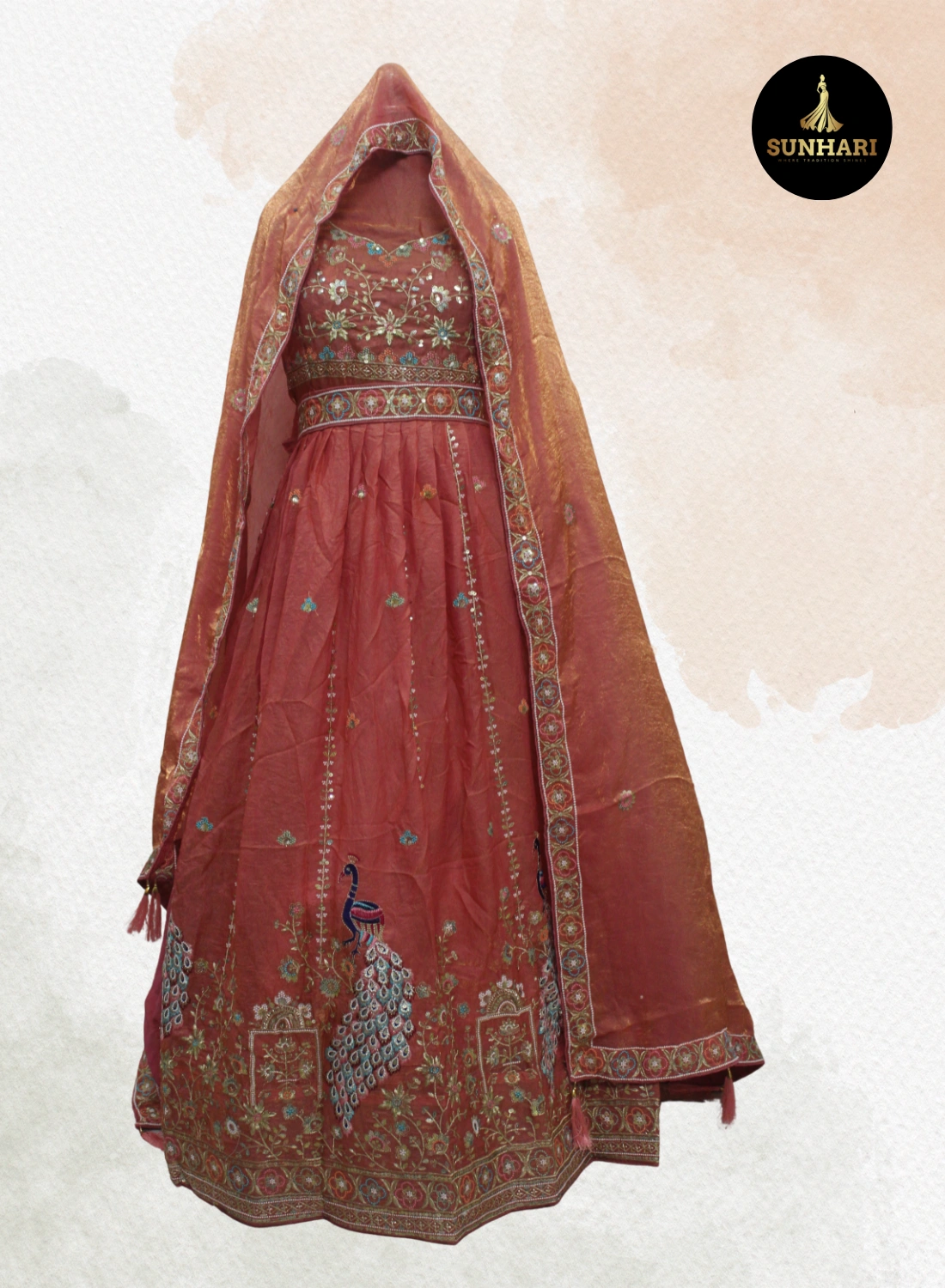 Rust Royale Peacock Handcrafted Designer Lehenga