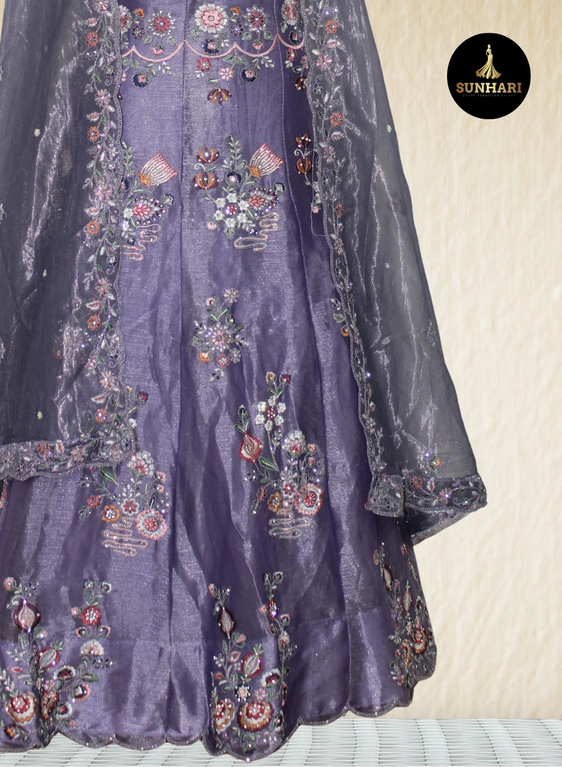 Dusty Purple Twilight Bloom Silk Lehenga