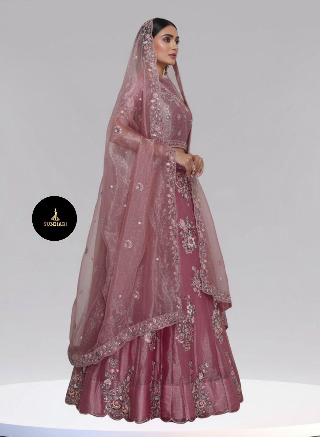 Rose Petal Handcrafted Organza Lehenga