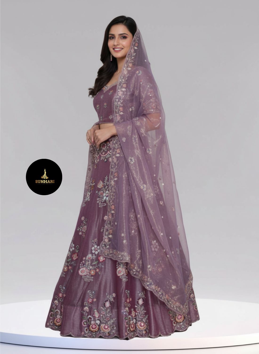 Lavender Dream Handcrafted Organza Lehenga