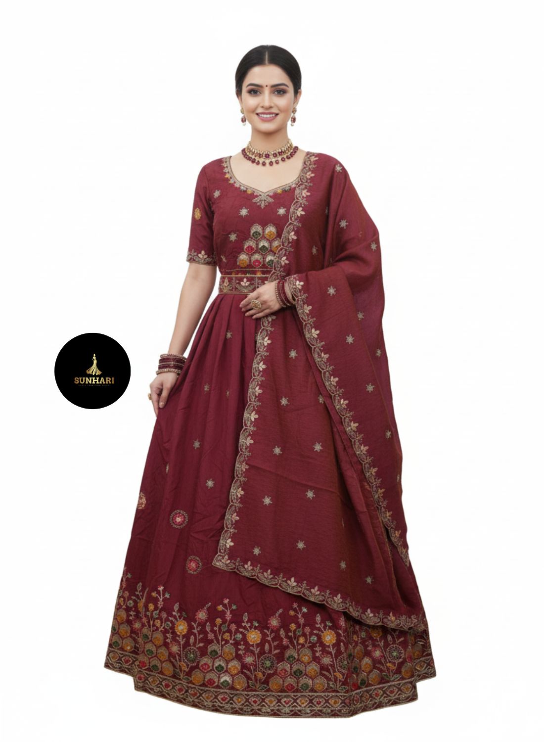 Maroon Majesty Patchwork Lehenga