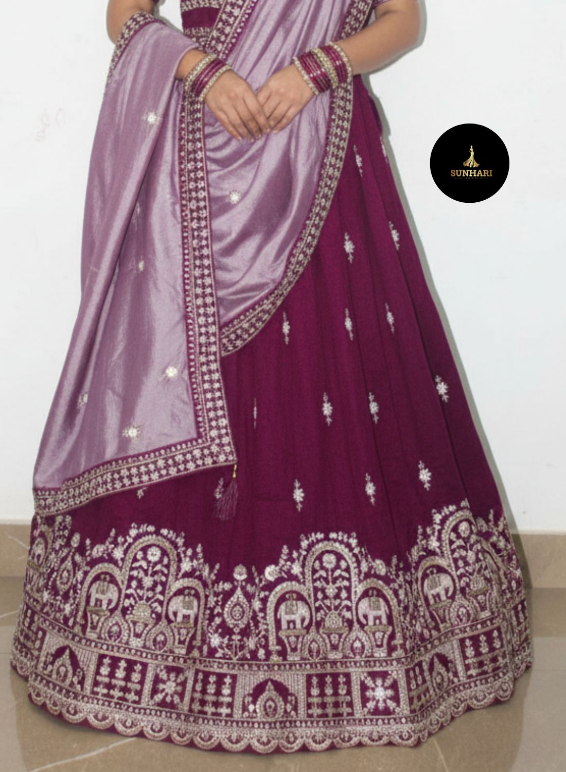 Deep Wine Silver Zari Embroidered Silk Lehenga
