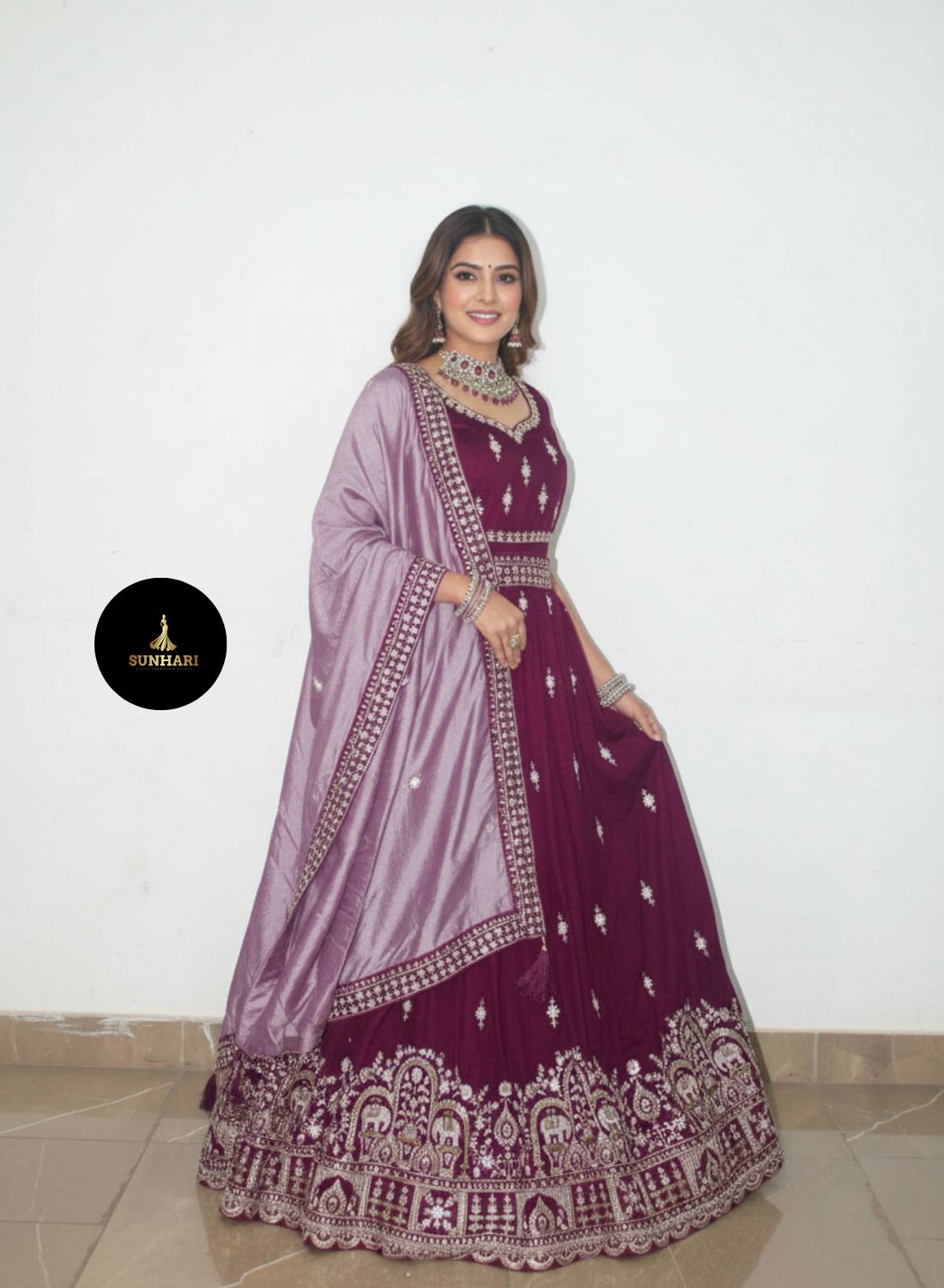 Deep Wine Silver Zari Embroidered Silk Lehenga