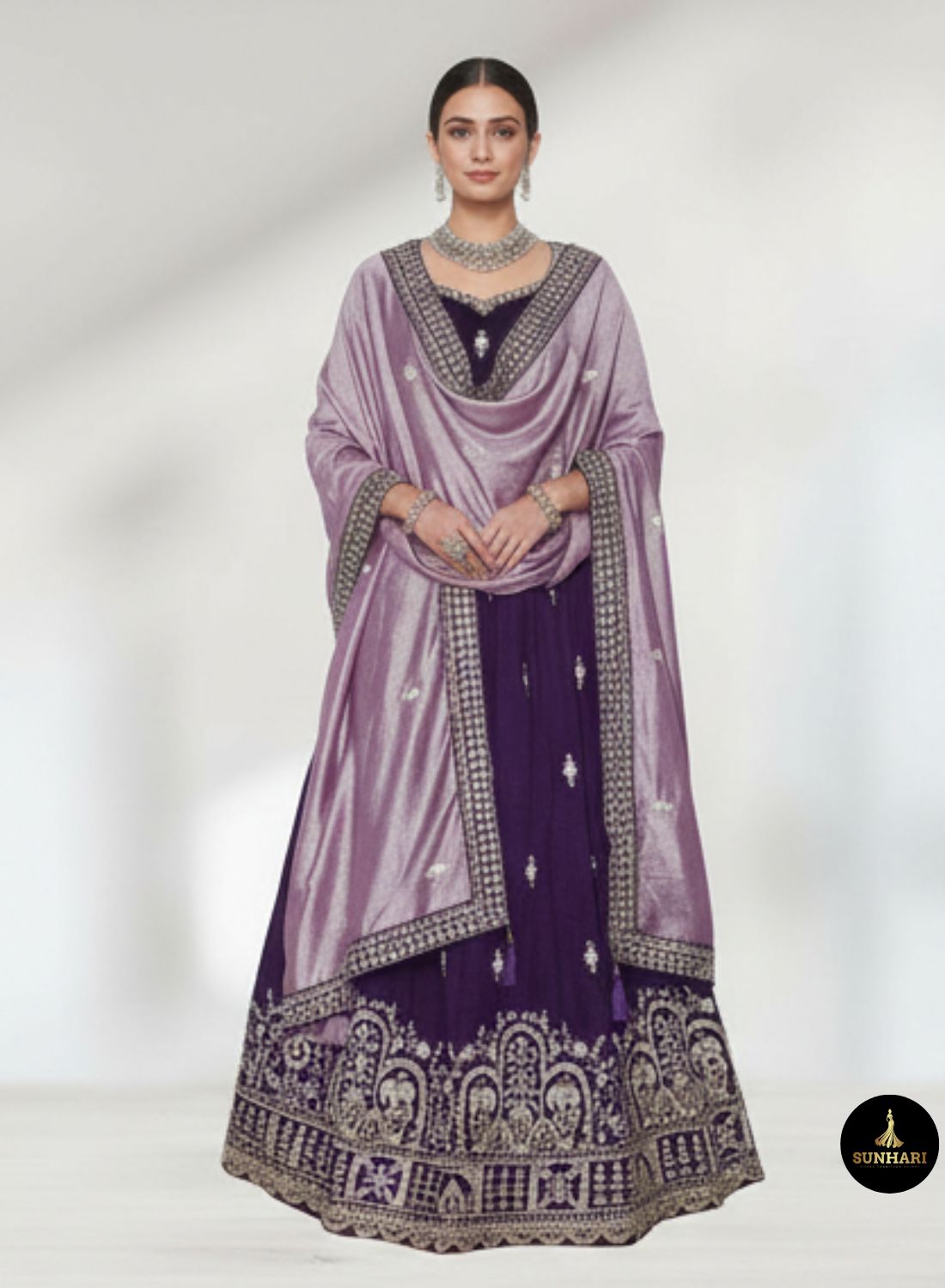 Deep Purple Motif Silk Lehenga 