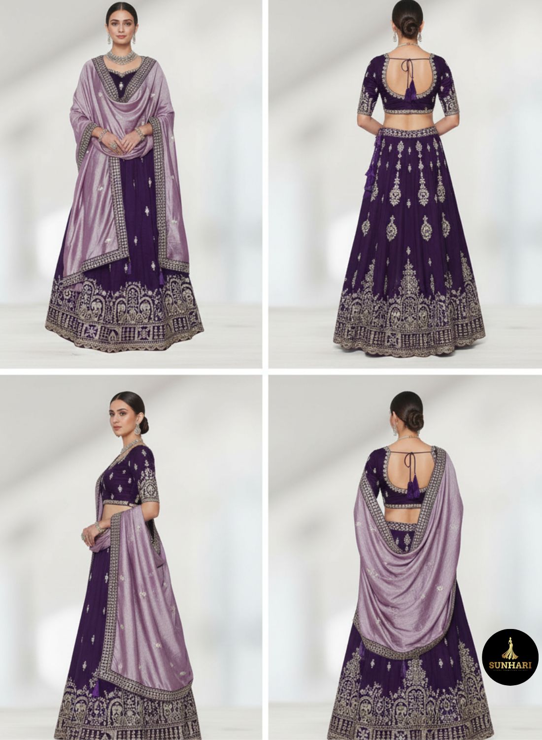 Deep Purple Motif Silk Lehenga 