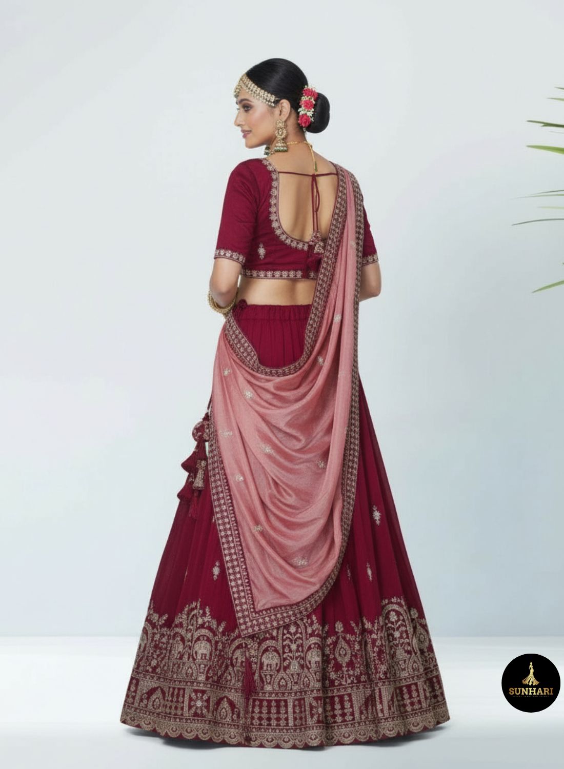 Deep Red Heritage Patchwork Silk Lehenga